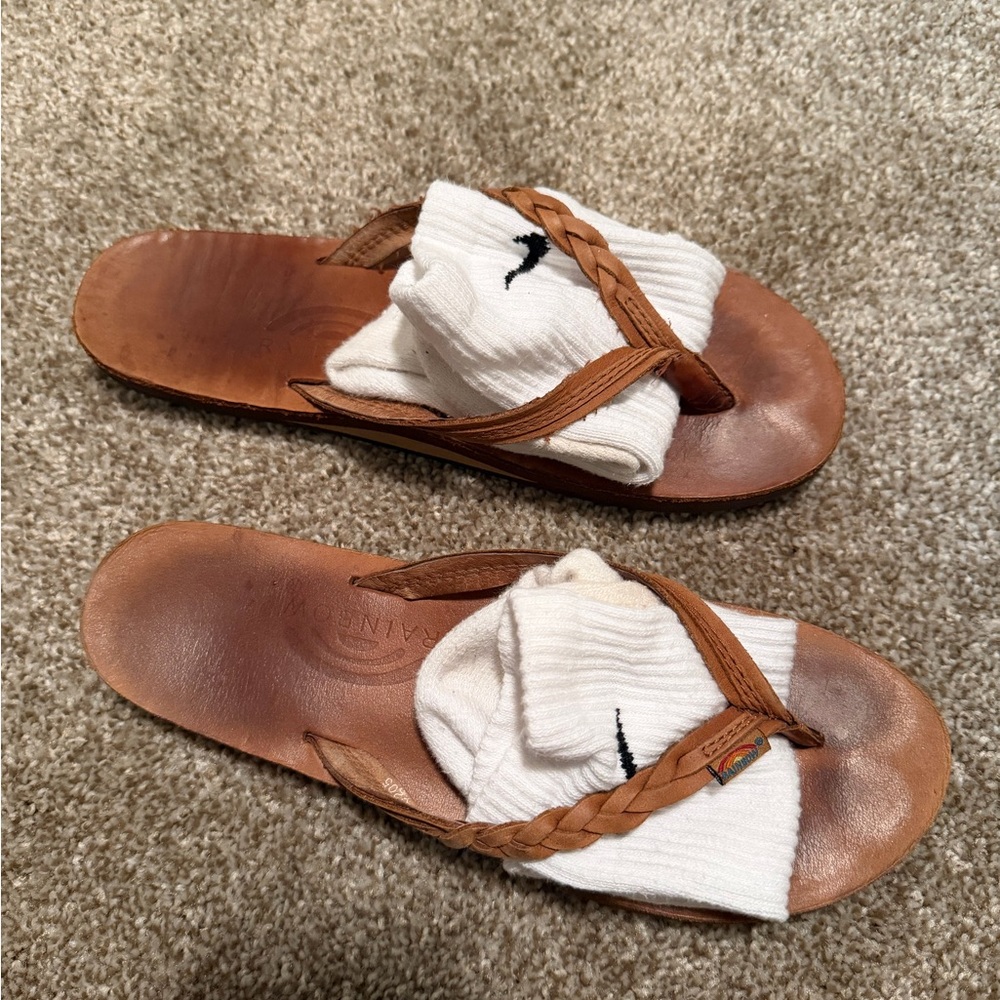 Rainbow Brown Leather Sandals with Braided Straps